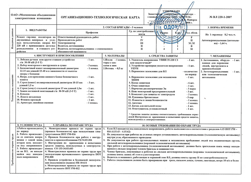 Скачать технологическую карту для работ на высоте